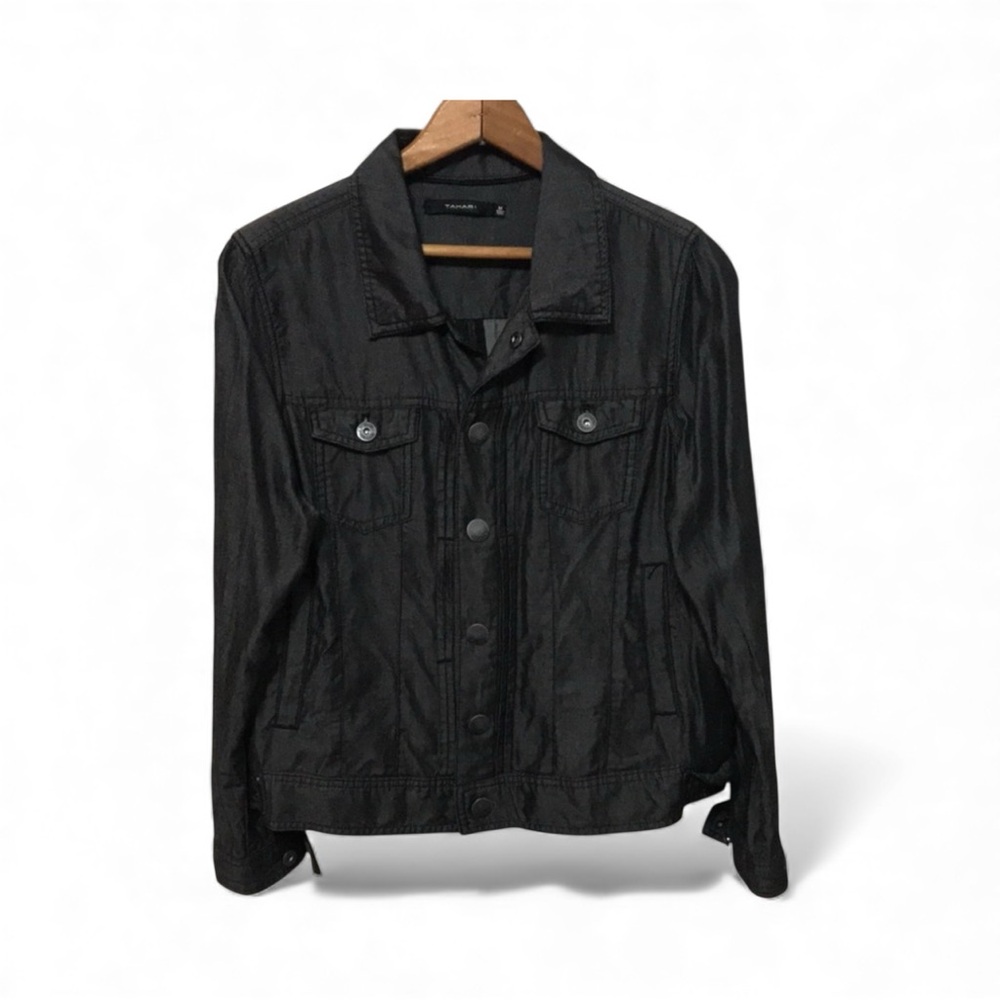 Y4- Tahari all Black collared jacket button up front pockets XXL